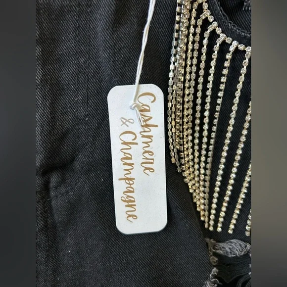 NWT CASHMERE & CHAMPAGNE DIAMOND TASSELS RIPPED DENIM SHORTS Sz. S - Picture 10 of 14